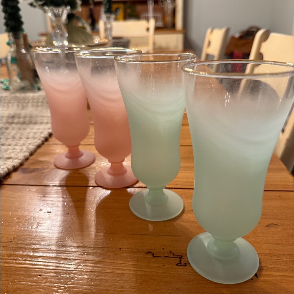 Blendo 4 Frosted Pastel Ombré Glassware Set Parfait Cocktail Glasses MCM Vintage - Picture 7 of 16
